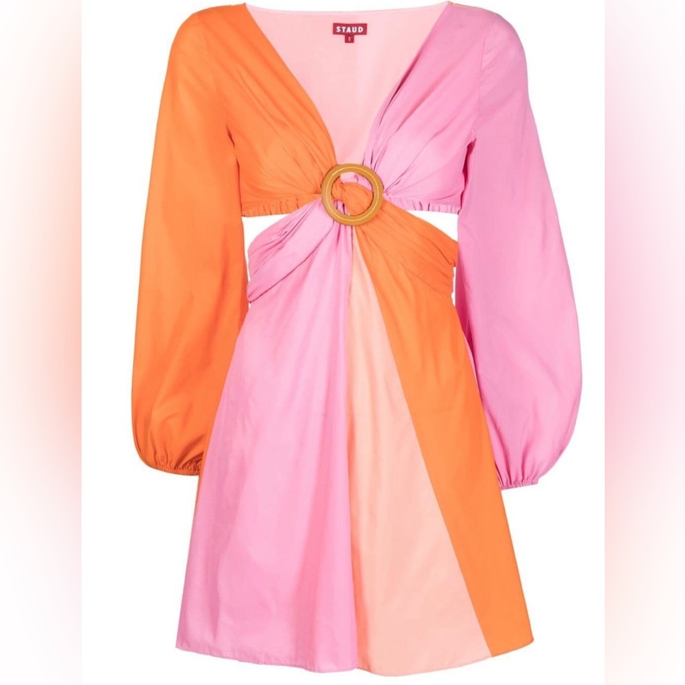 STAUD Pink Colorblock Pattern Knee-Length Dress US (6)